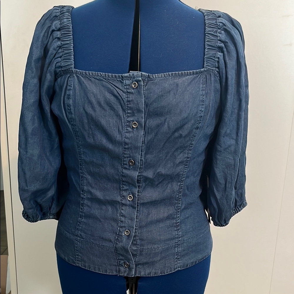Haute Monde medium Women's Denim Top balloon sleeves
